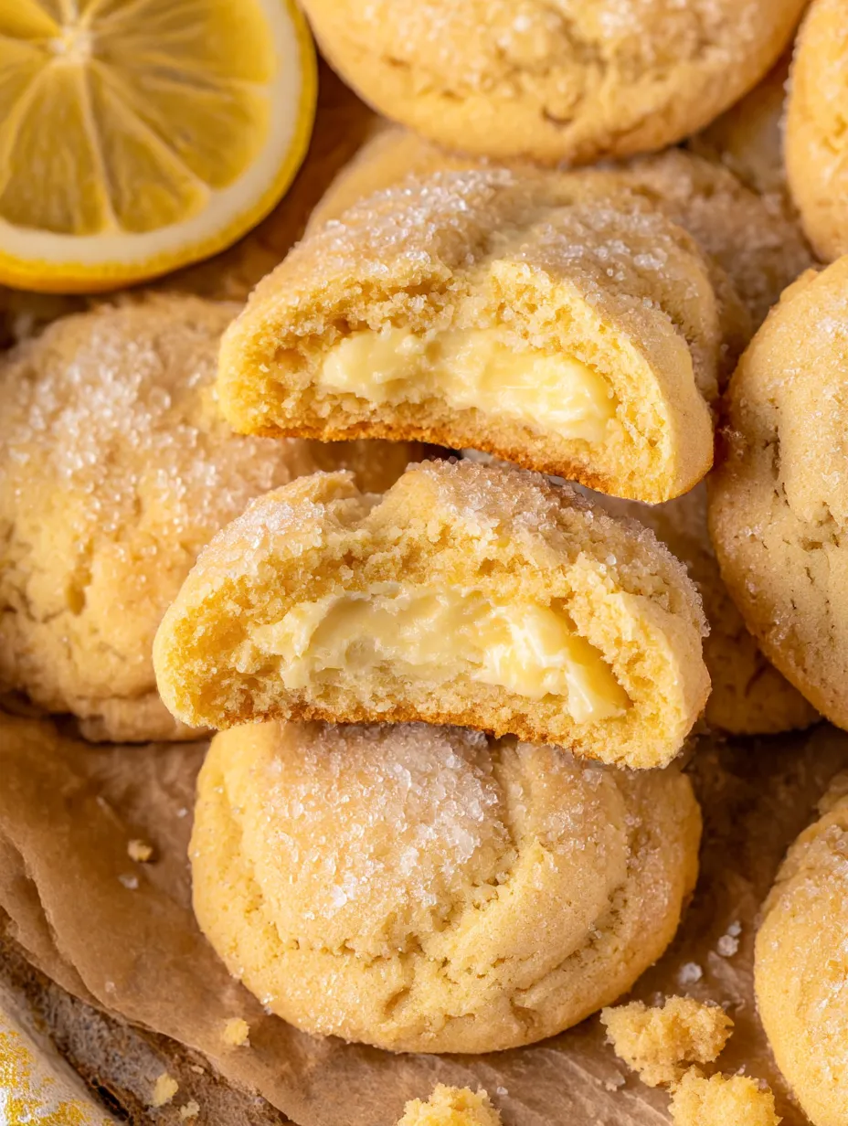 Lemon cheesecake cookies with powdered sugar.