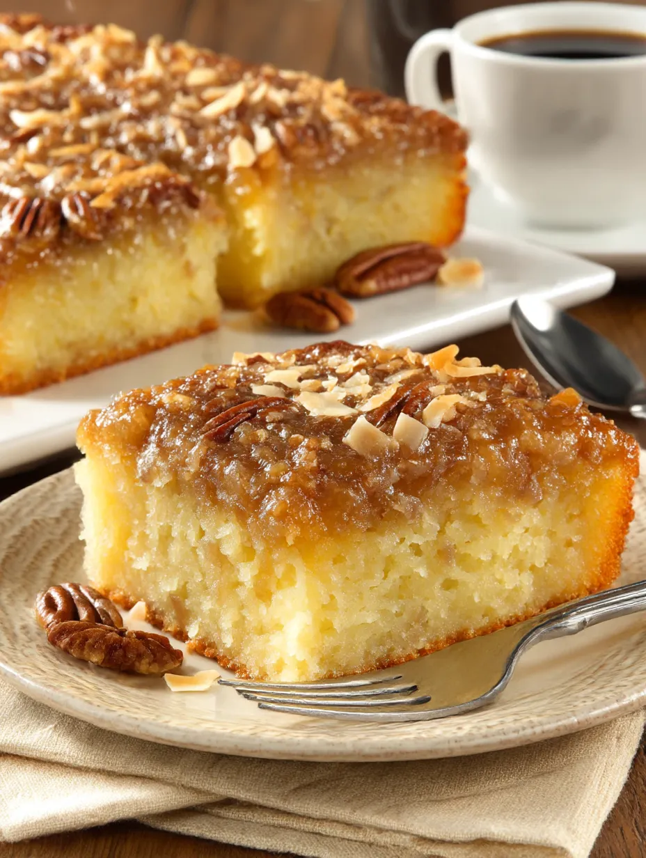A slice of Southern Upside-Down Pecan Cake.