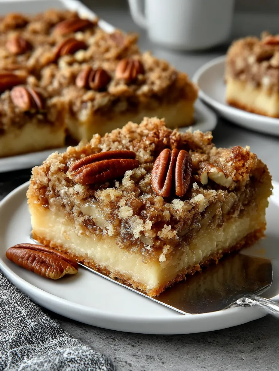 A slice of pecan pie dump cake on a plate.