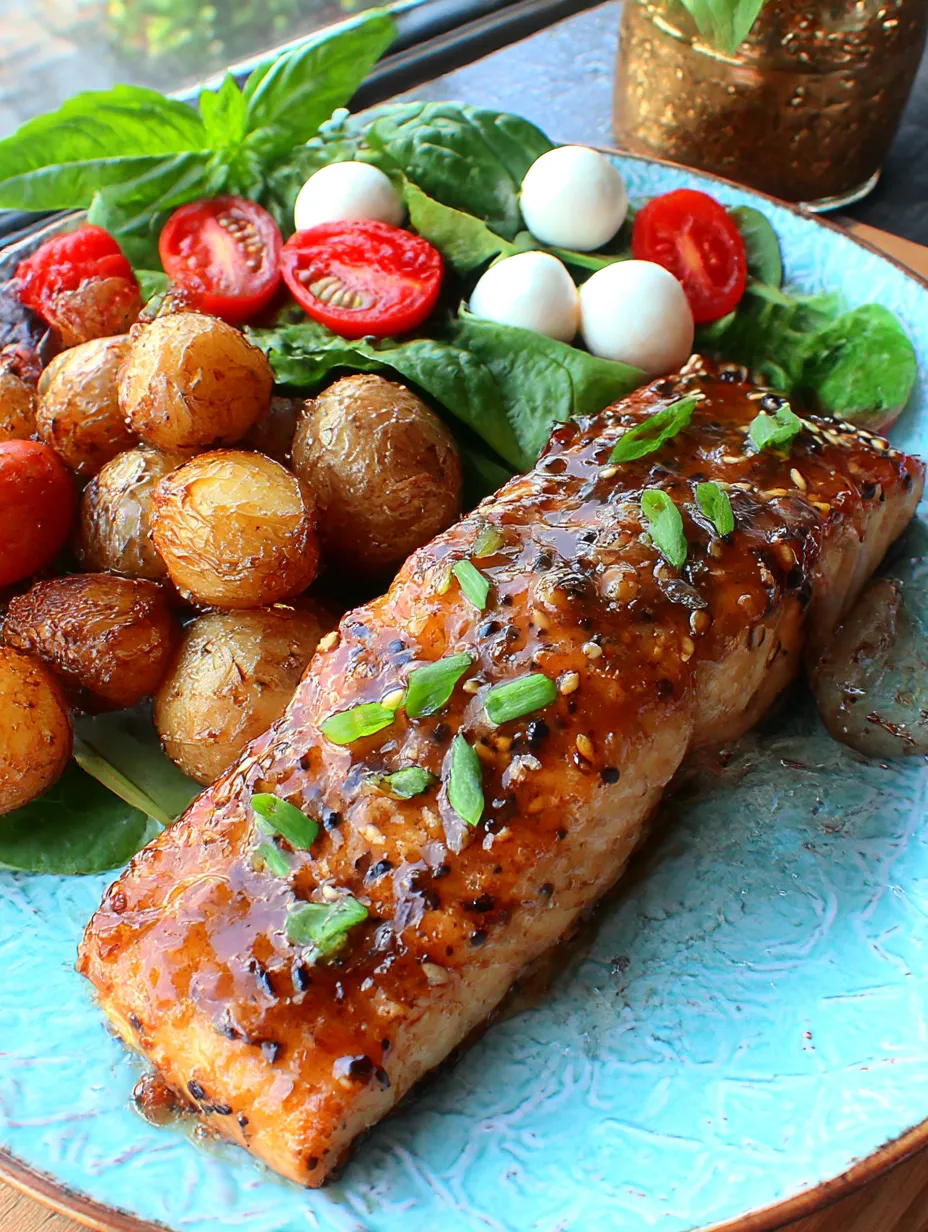 A plate of food with a piece of fish, potatoes, and tomatoes.