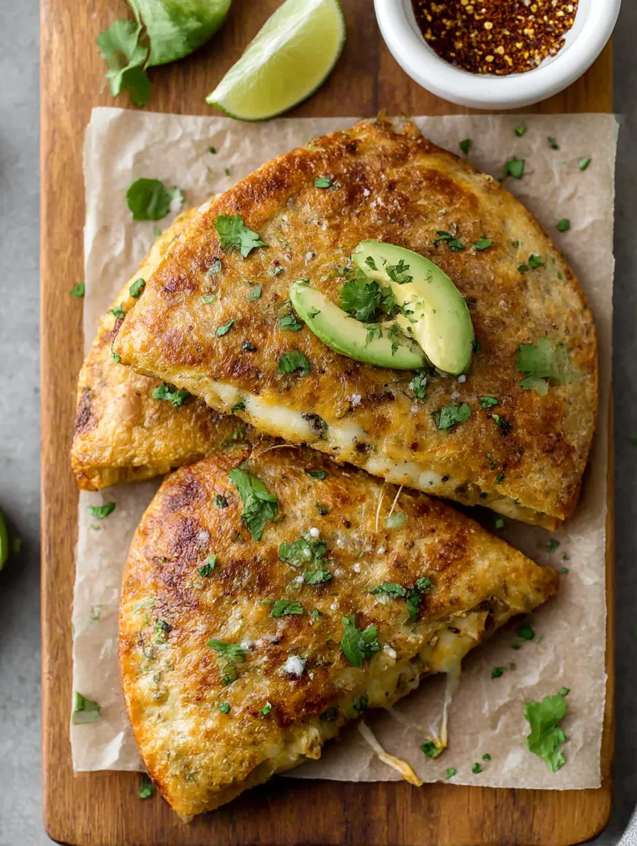 Two folded crispy chicken wraps with avocado and lime.