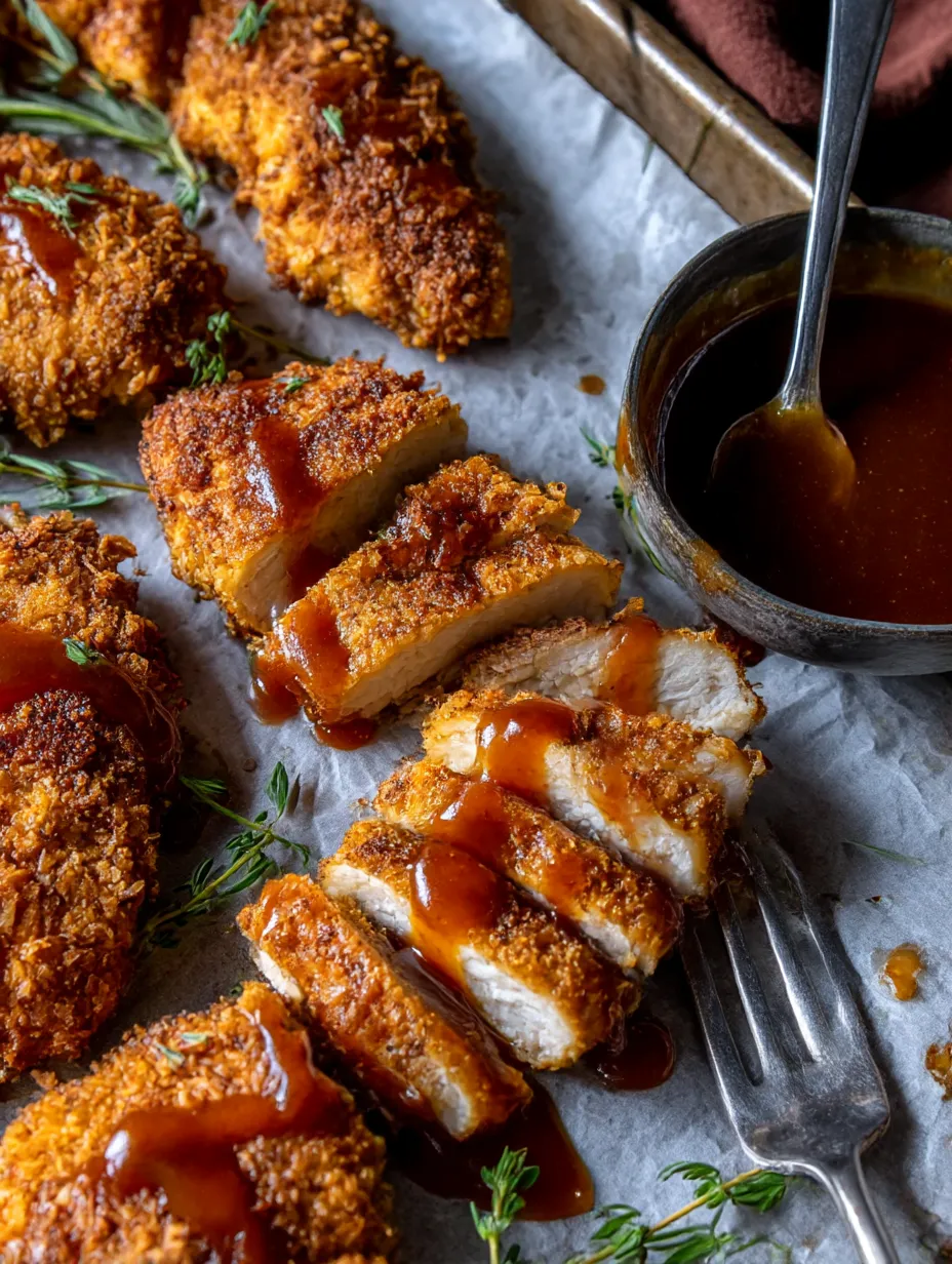 A plate of baked crunchy maple dijon chicken.