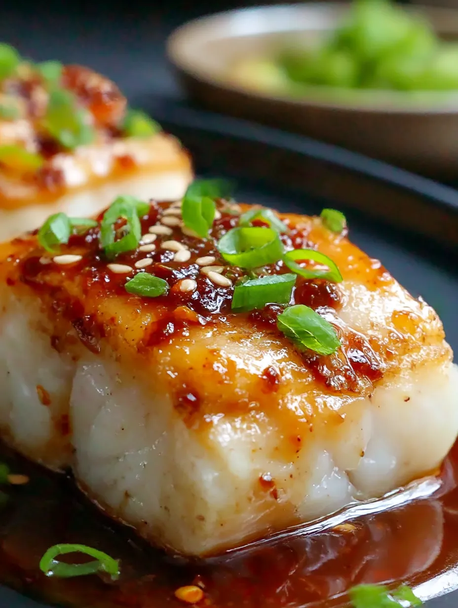 A piece of fish with a brown sauce on top.