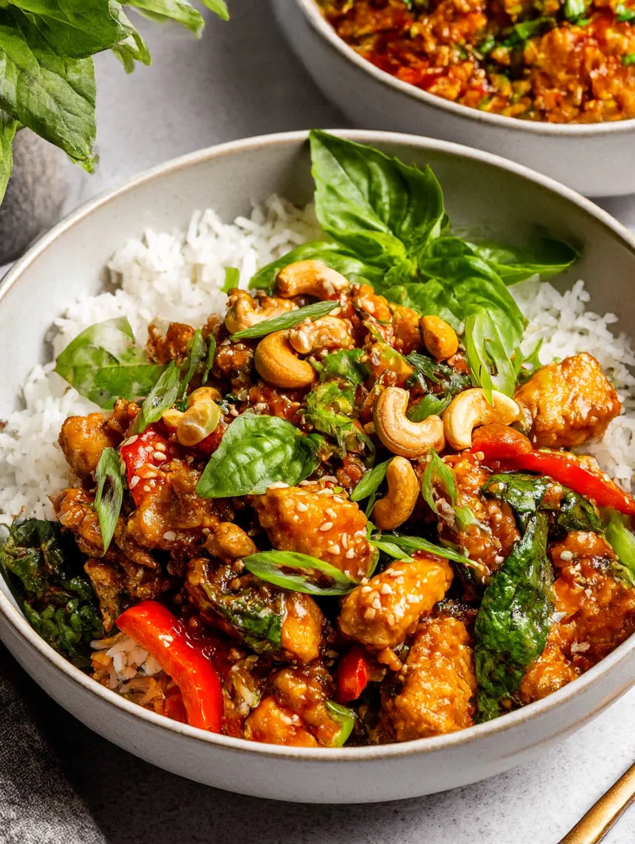 A bowl of sweet and spicy gochujang chicken.