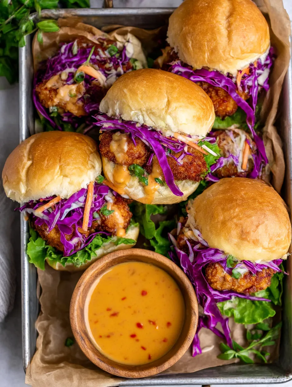 A tray of bang bang chicken sandwiches.