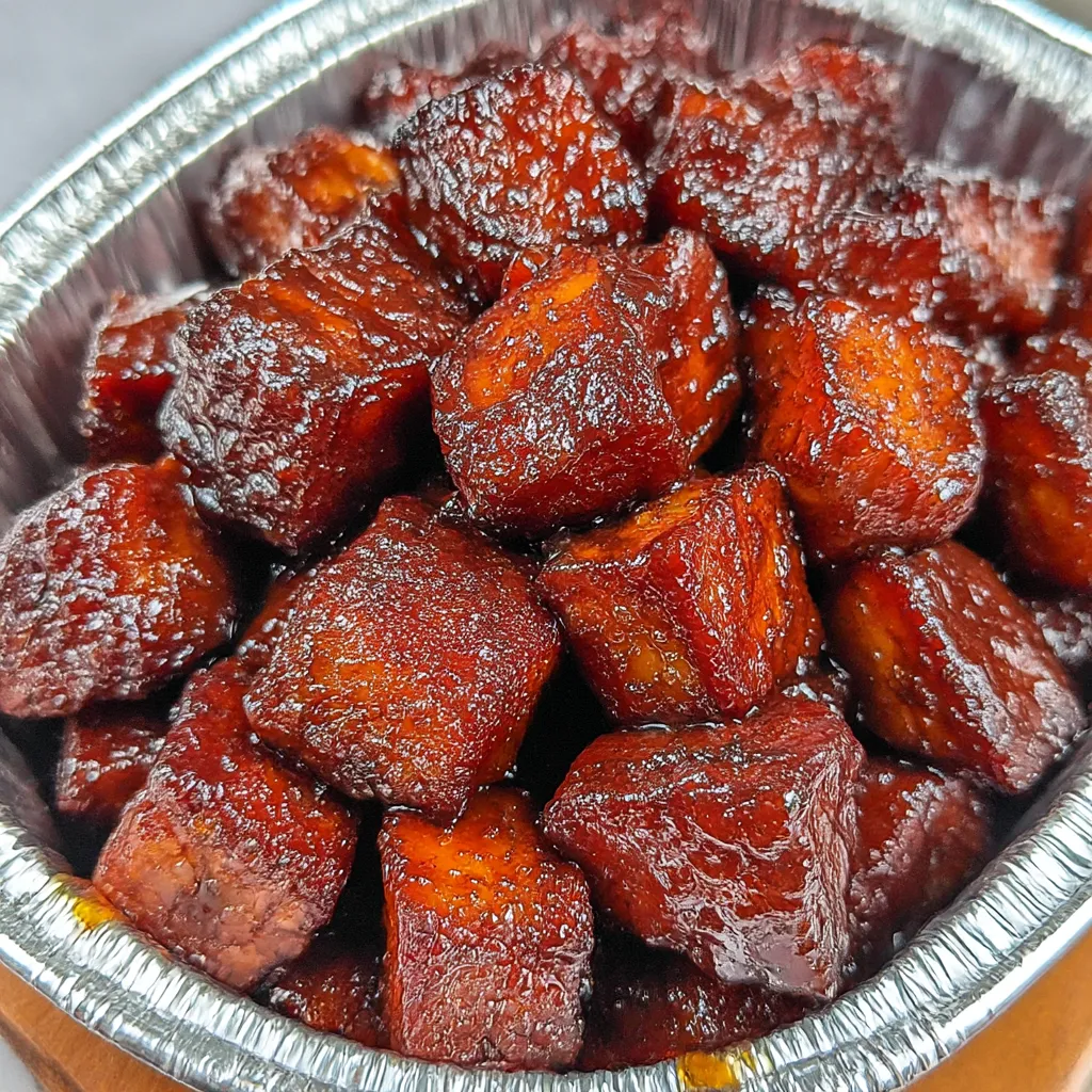 A silver bowl filled with burnt ends.