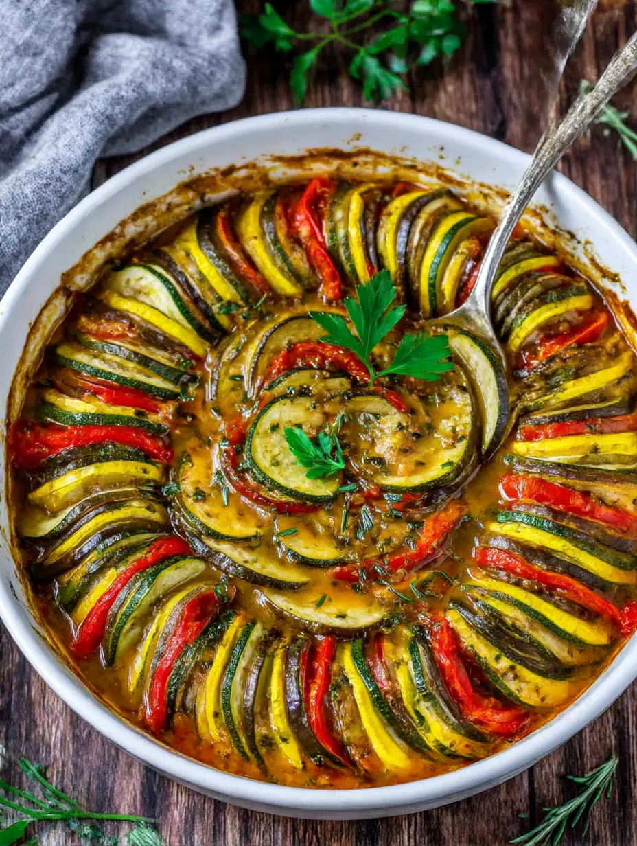 A bowl of Ratatouille with a spoon in it.