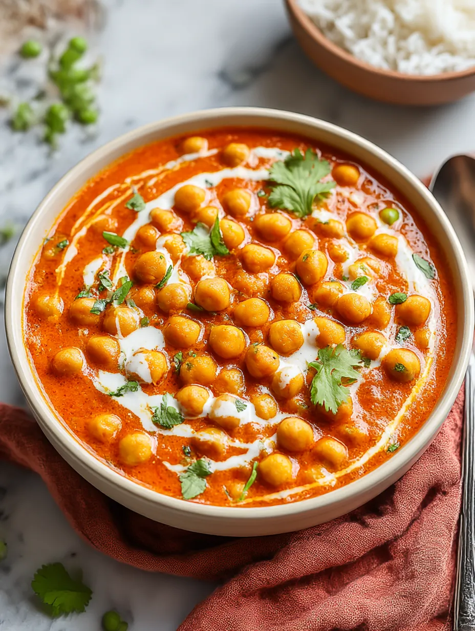 A bowl of chickpea tikka masala.
