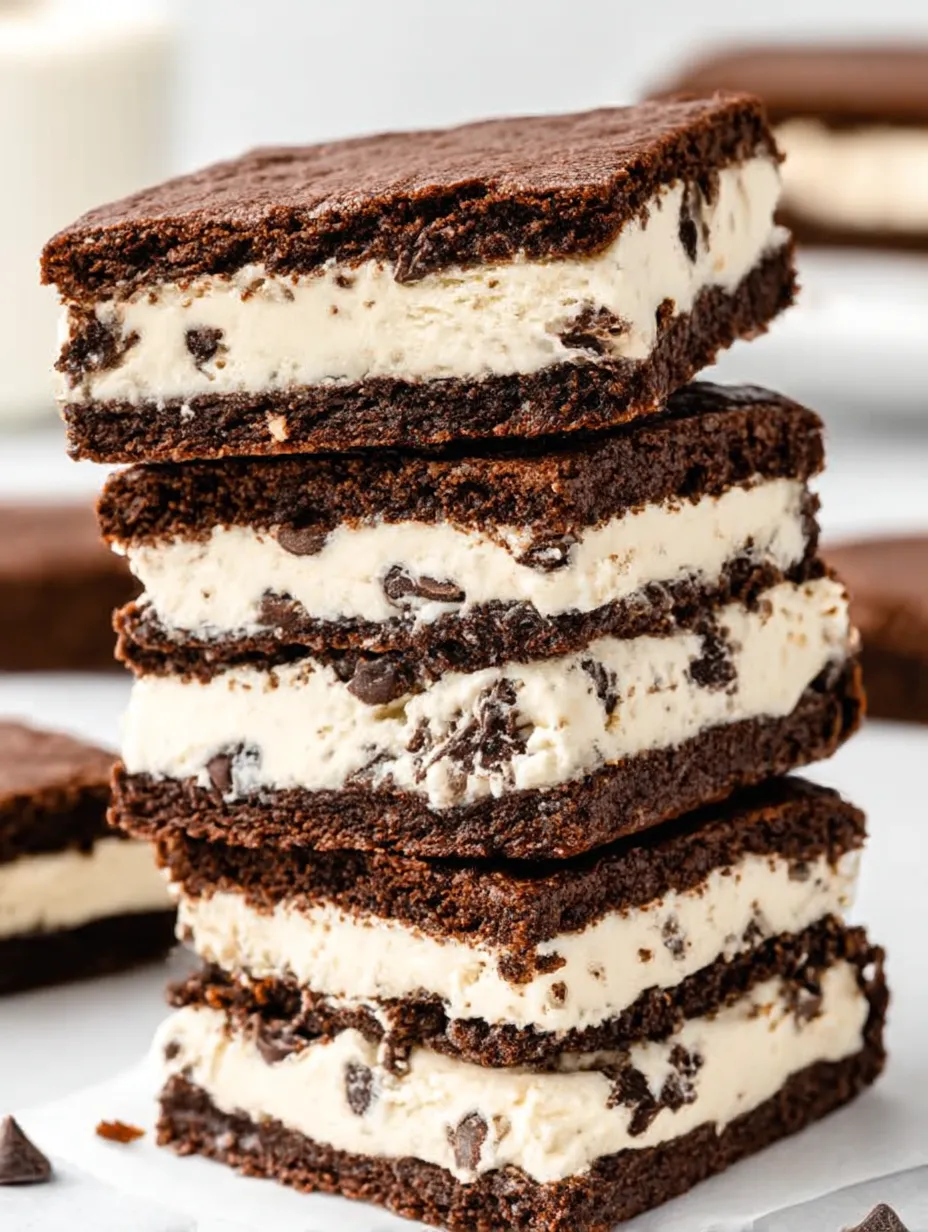 A stack of chocolate ice cream sandwiches.