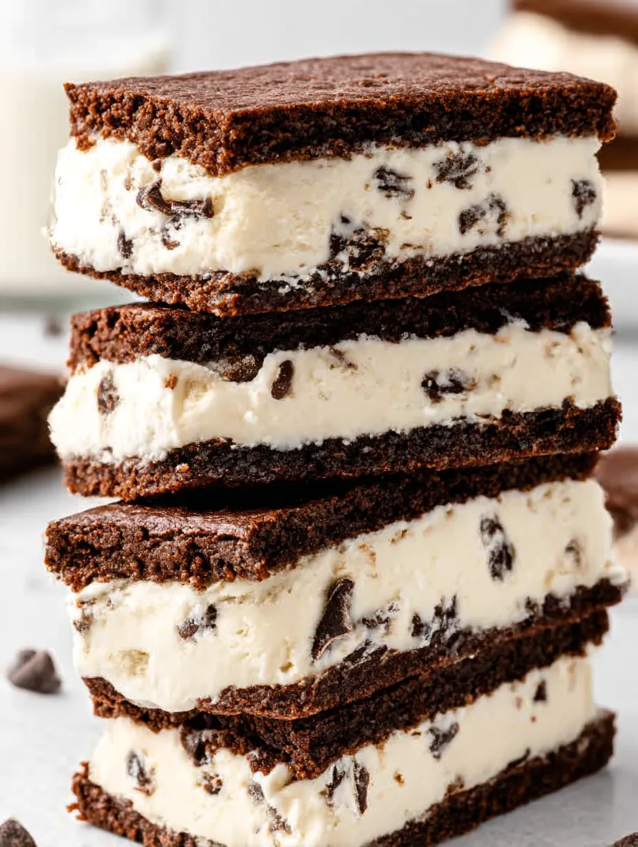 Four layers of brownies stacked on top of each other.