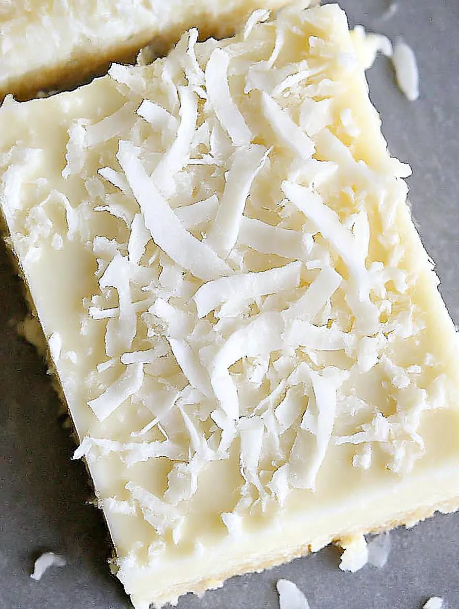 A close up of a coconut lime bar.
