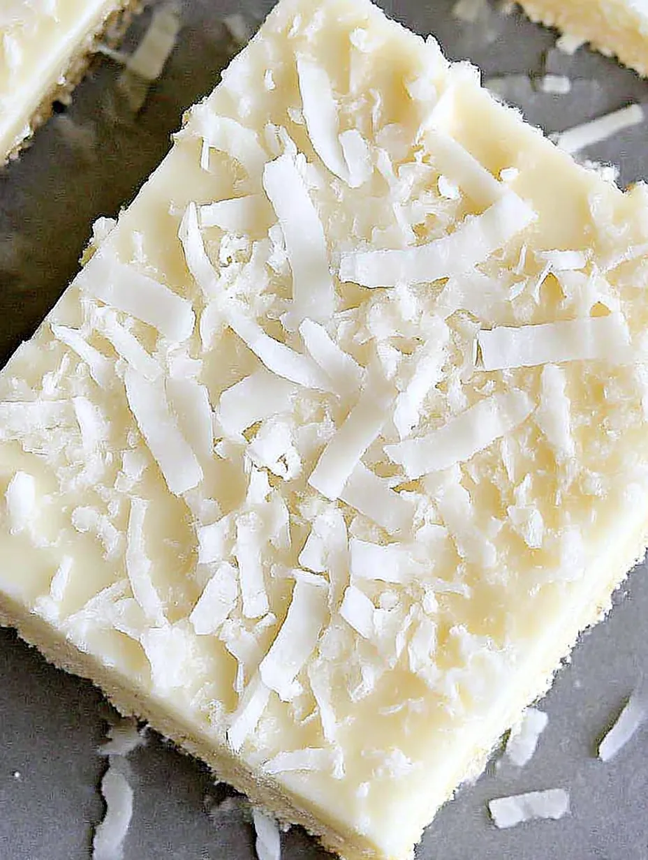 A close up of a coconut lime bar.