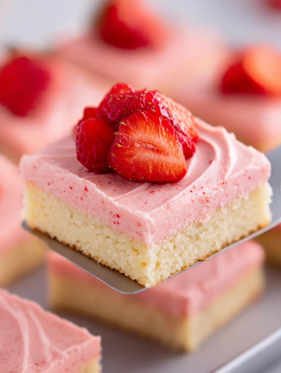 A slice of pink and white cake with a strawberry on top.