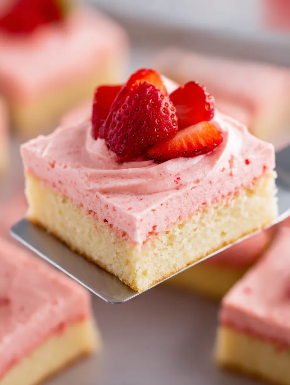 A slice of pink and white cake with a strawberry on top.