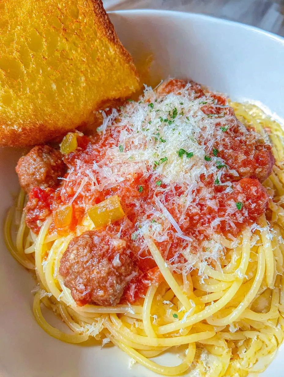 A bowl of pasta with meatballs and cheese.