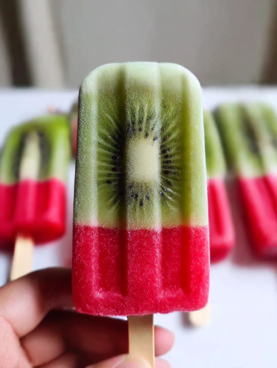 A close up of a kiwi popsicle.