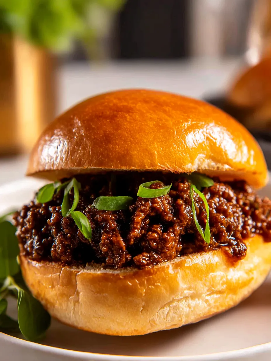 A close up of a sloppy joe sandwich.