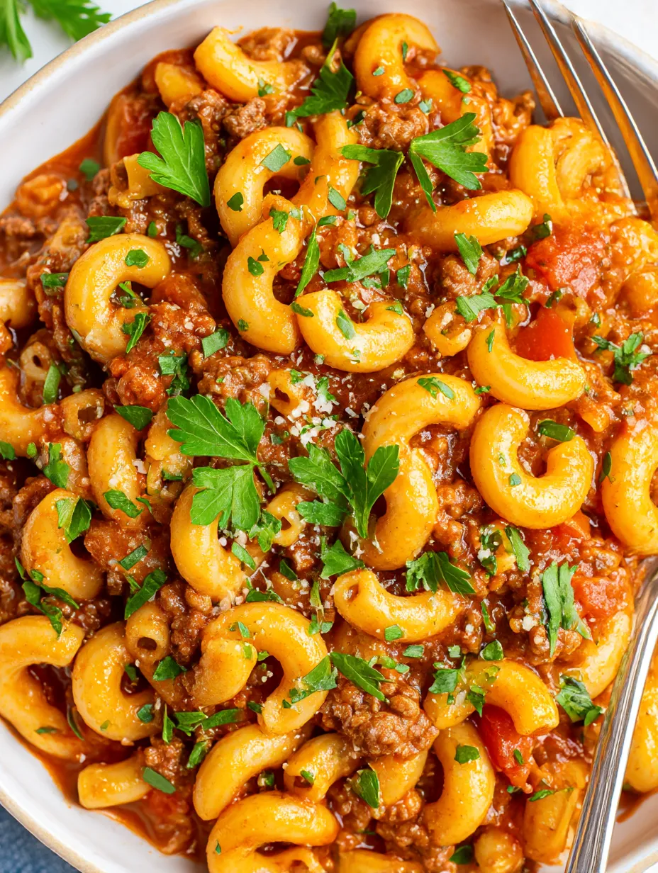 A bowl of slow cooker goulash with noodles and vegetables.