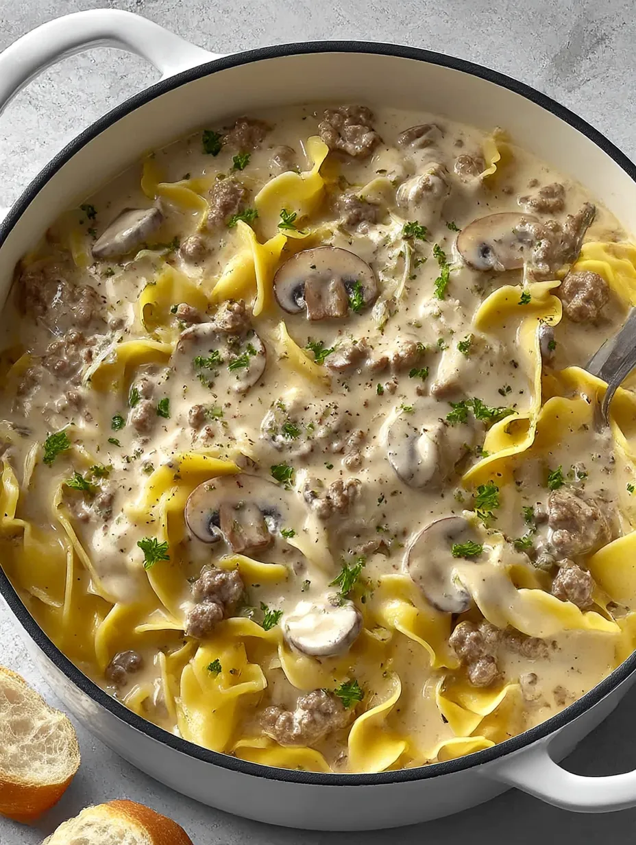 A bowl of food with noodles and mushrooms.