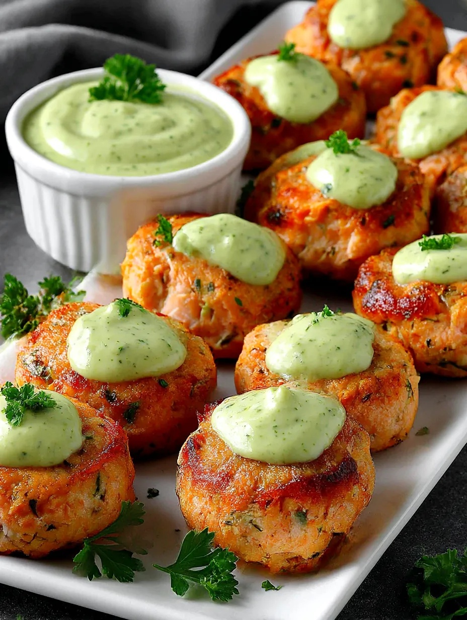 Crispy salmon bites with sauce.