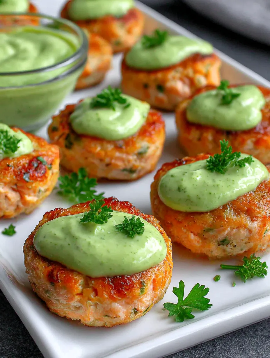 Crispy salmon bites with sauce.