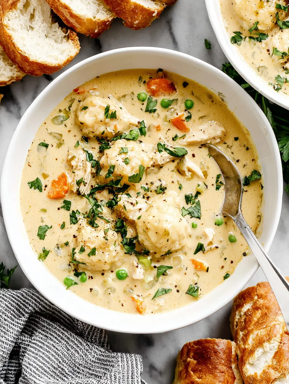 A bowl of soup with chicken and peas.