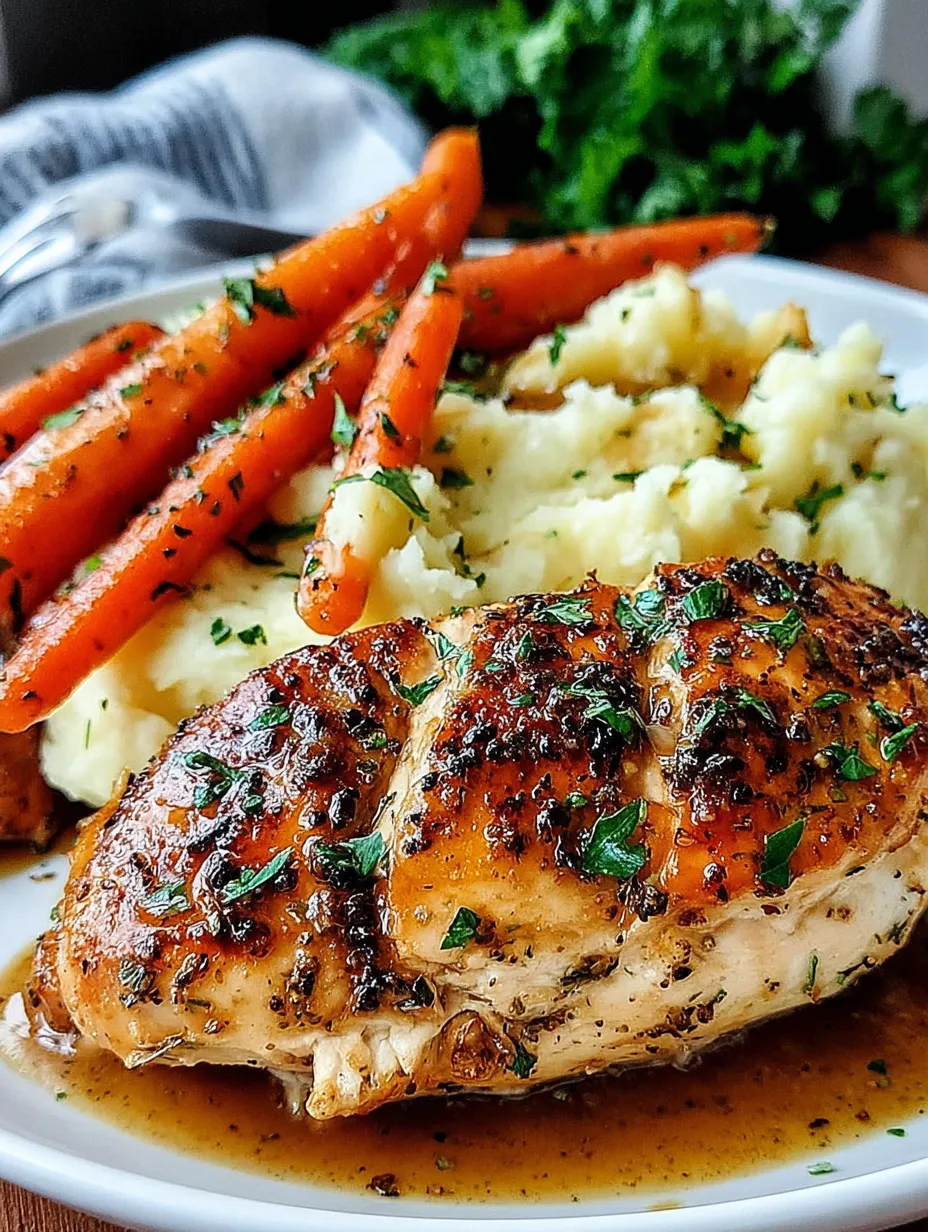 A plate of food with chicken, potatoes, and carrots.