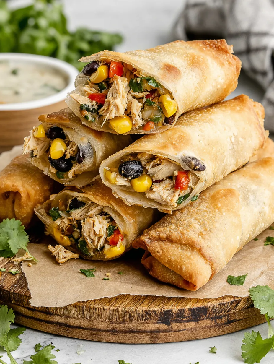 A stack of chicken and vegetable filled wraps.