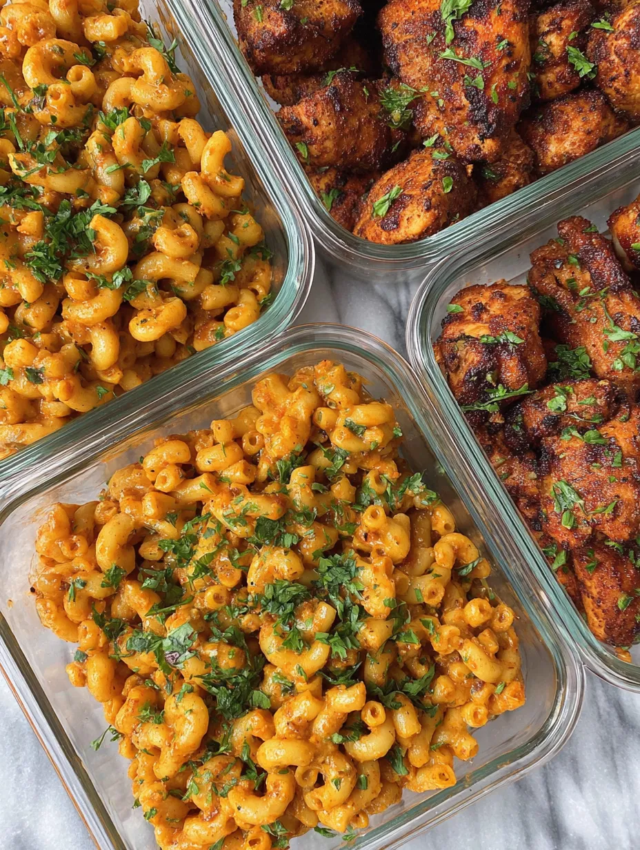 Four containers of food, including macaroni and cheese, chicken wings, and other dishes.