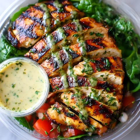 A bowl of grilled chicken with garlic sauce.