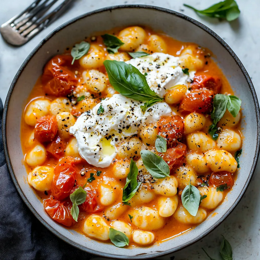 30 Minute Creamy Tomato Gnocchi with Burrata