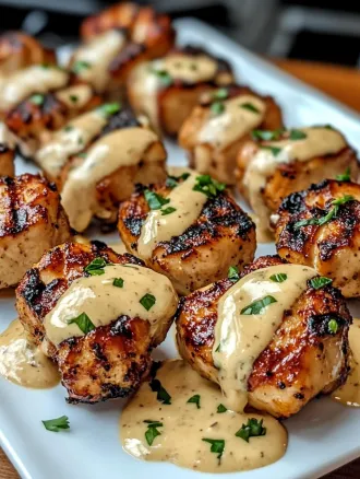 Grilled Chicken Bites with Creamy Garlic Sauce