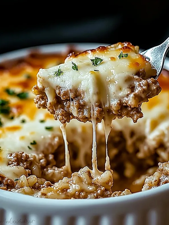French Onion Ground Beef and Rice Casserole