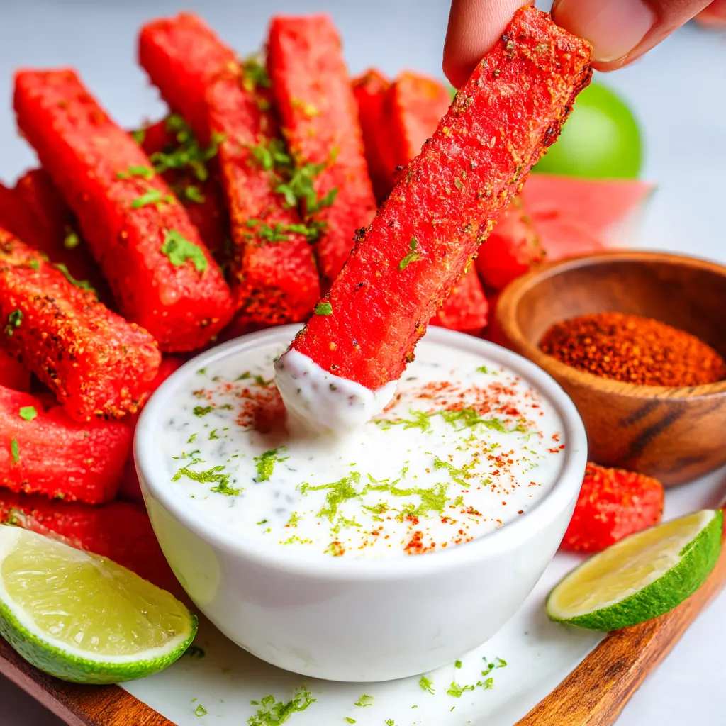 Spicy Watermelon Fries with Coconut Lime Dipping Sauce