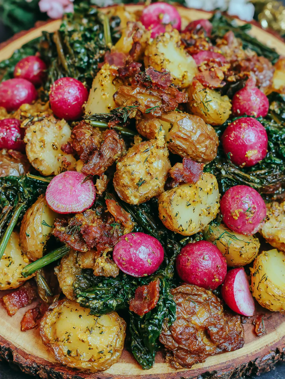 Crispy Smashed Potatoes and Radishes with Bacon Vinaigrette