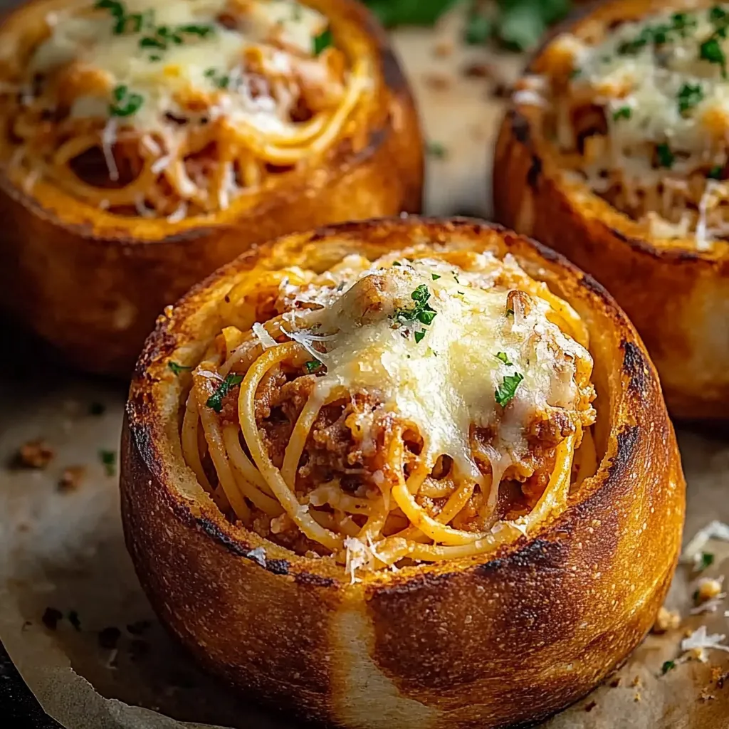 Spaghetti Garlic Bread Bowls