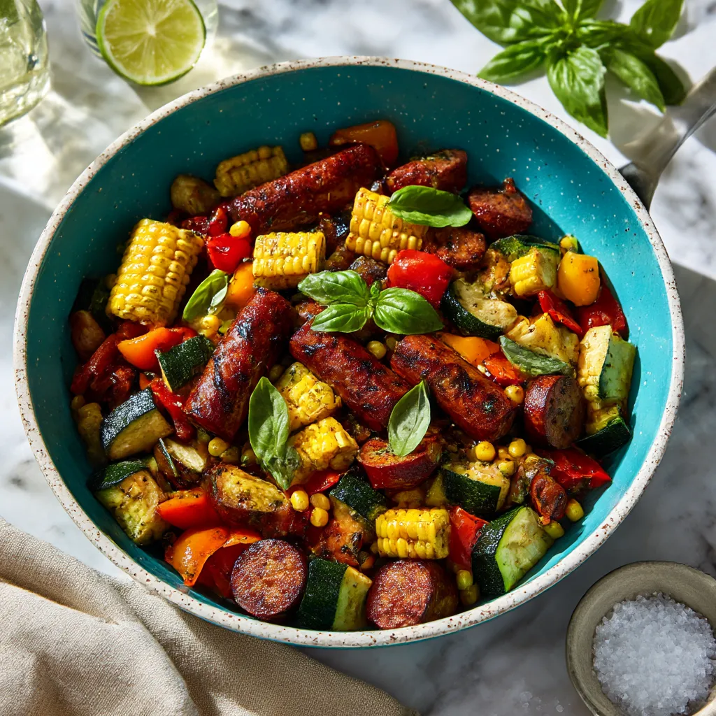 Summer Sausage Skillet with Andouille Sausage