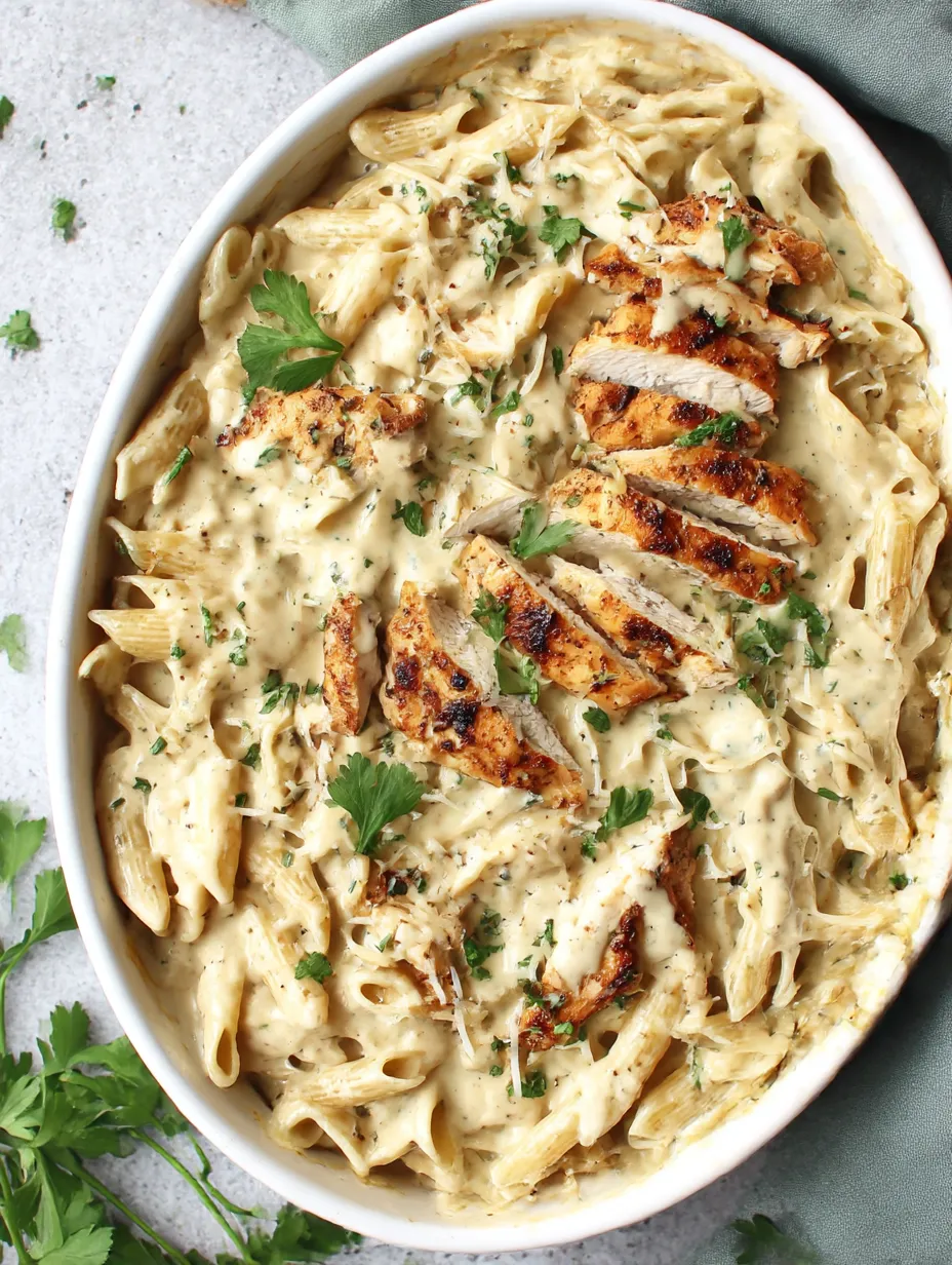 A plate of food with chicken and pasta.