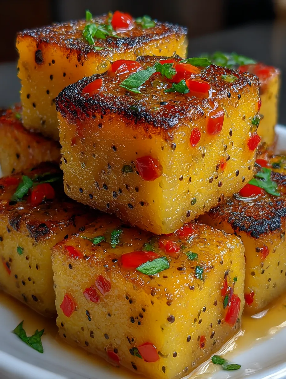 A stack of cornbread poppers with honey butter drizzled on top.