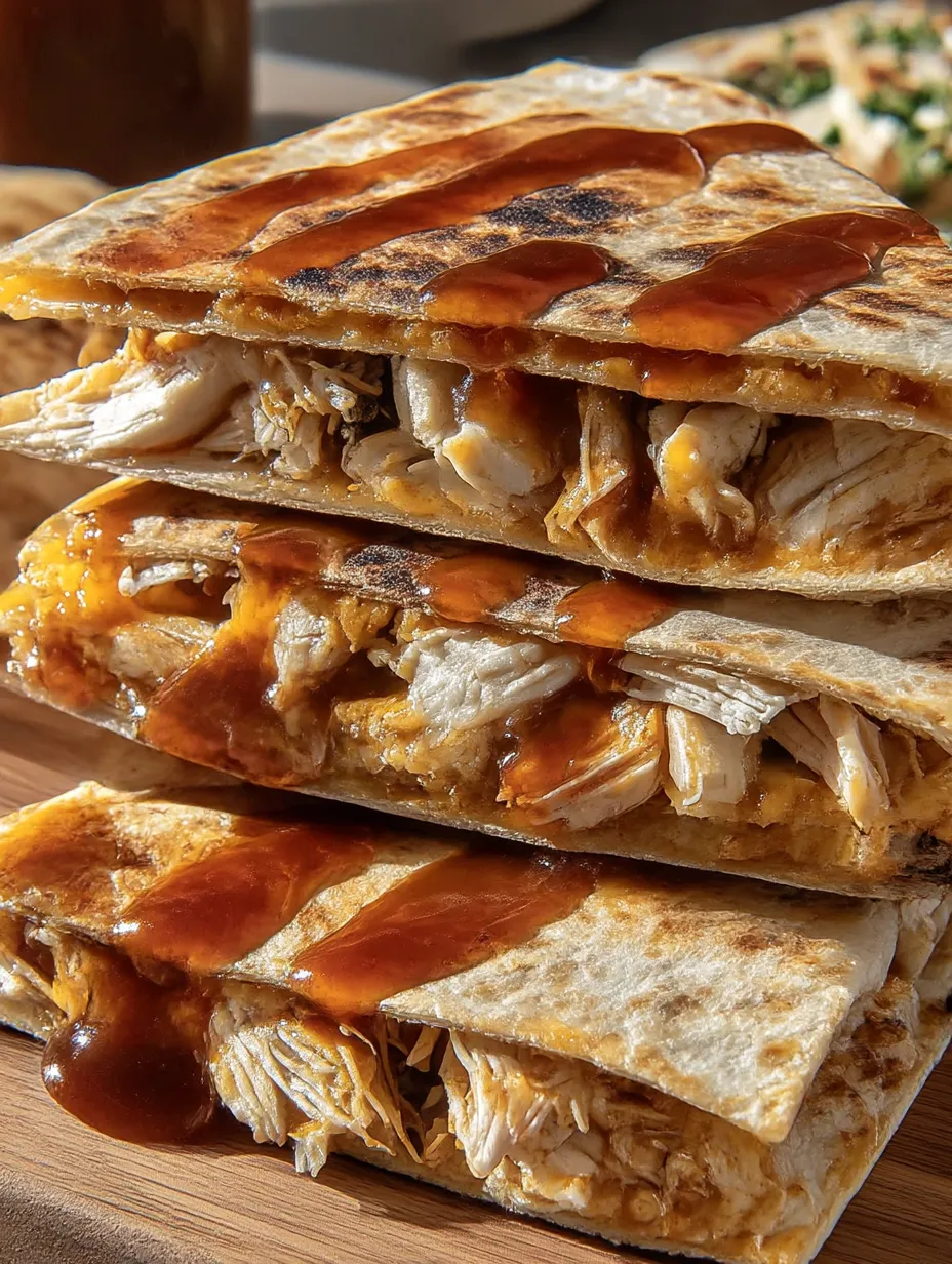 A stack of BBQ chicken quesadillas.
