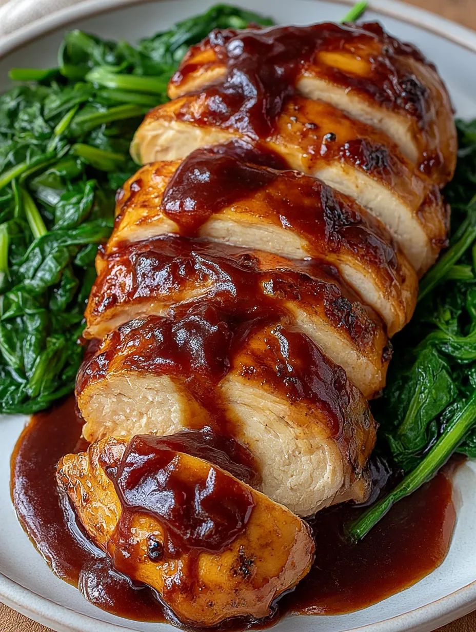A delicious BBQ chicken dish with a side of greens.