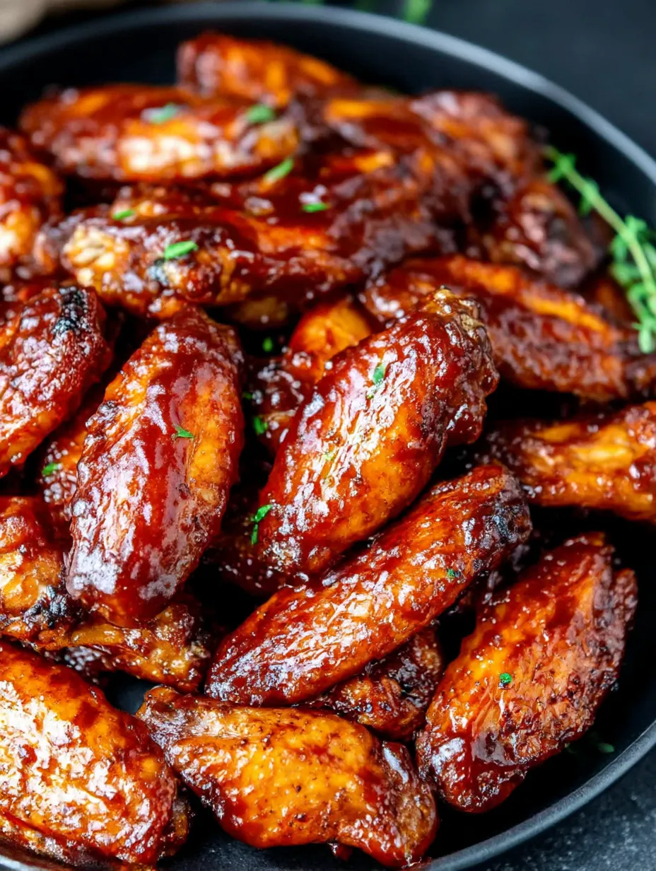 A close up of BBQ chicken wings in a crockpot.