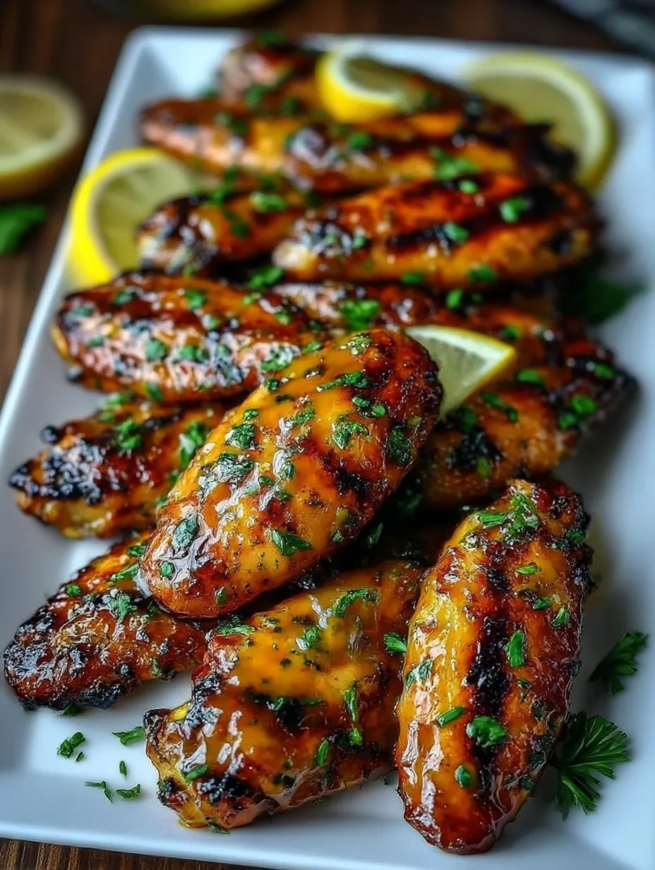 Grilled chicken wings with a marinade.
