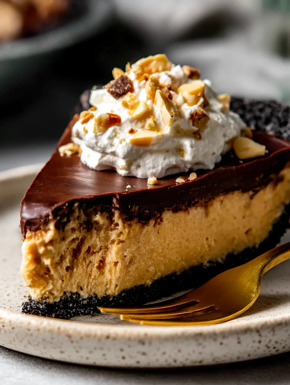 A slice of unbelievable peanut butter pie.