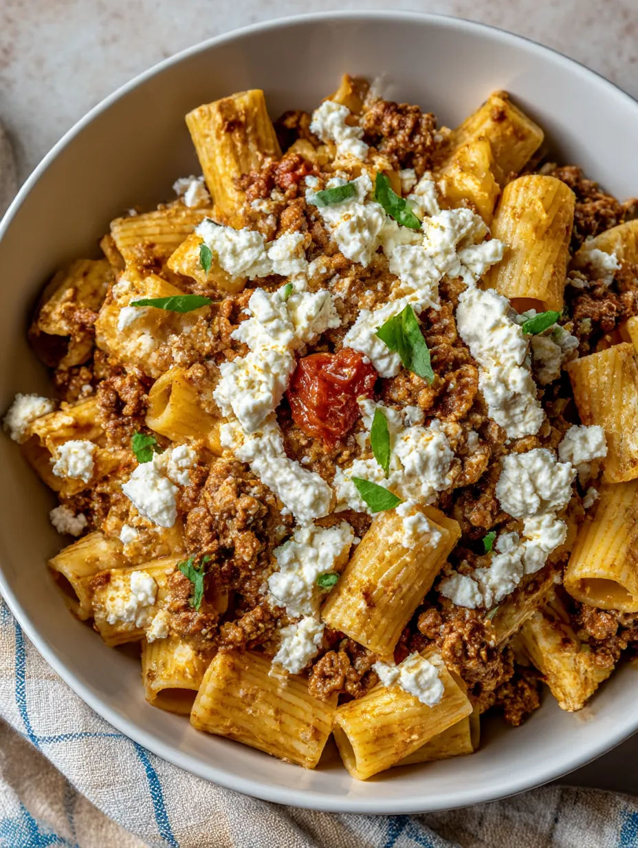 A bowl of pasta with tomatoes and sausage.