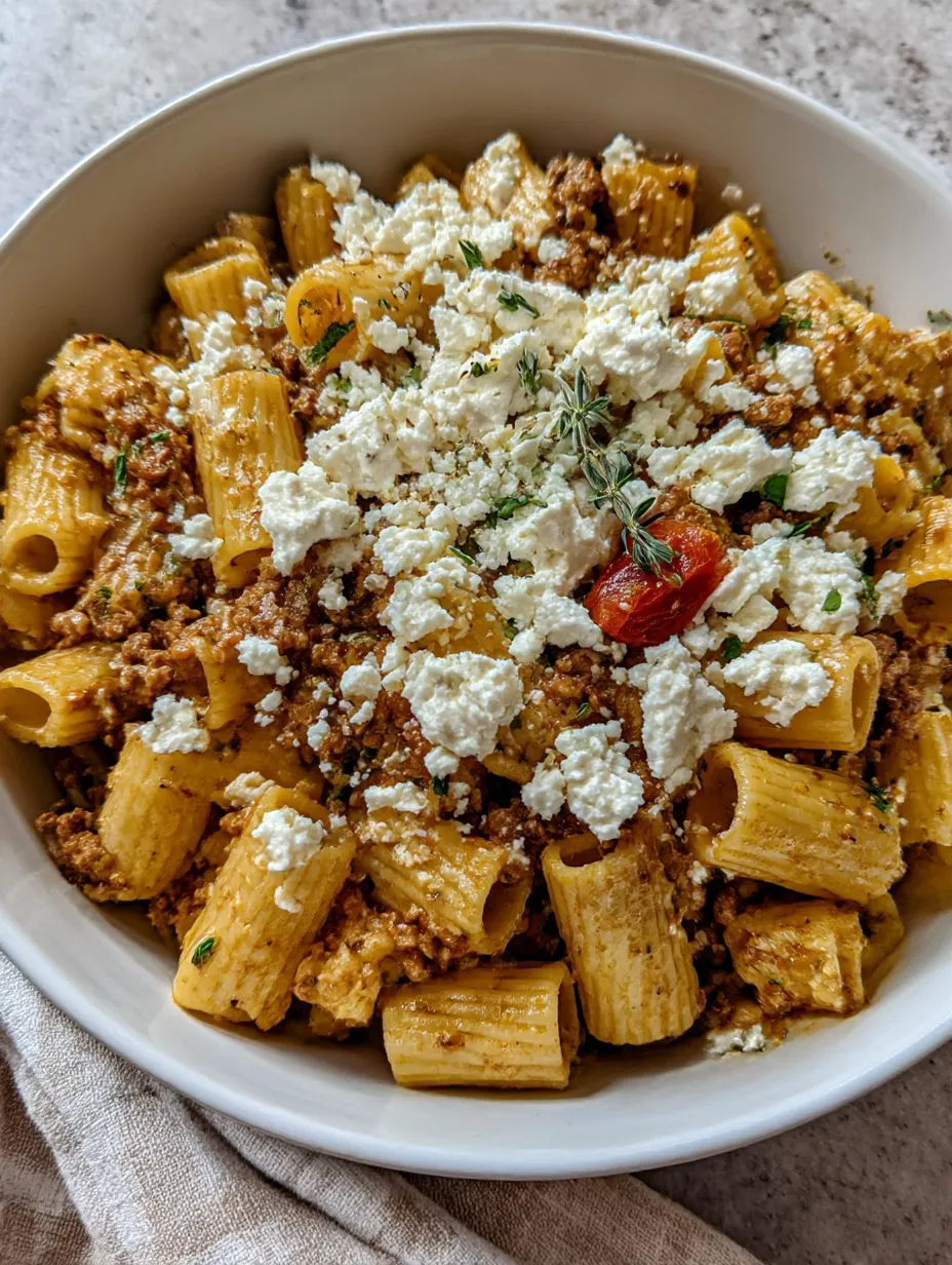 A bowl of pasta with tomatoes and sausage.