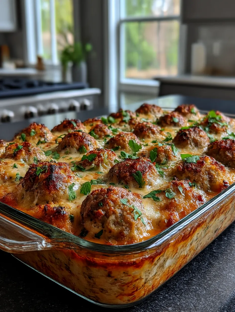 A hearty Italian sausage bake in a glass dish.