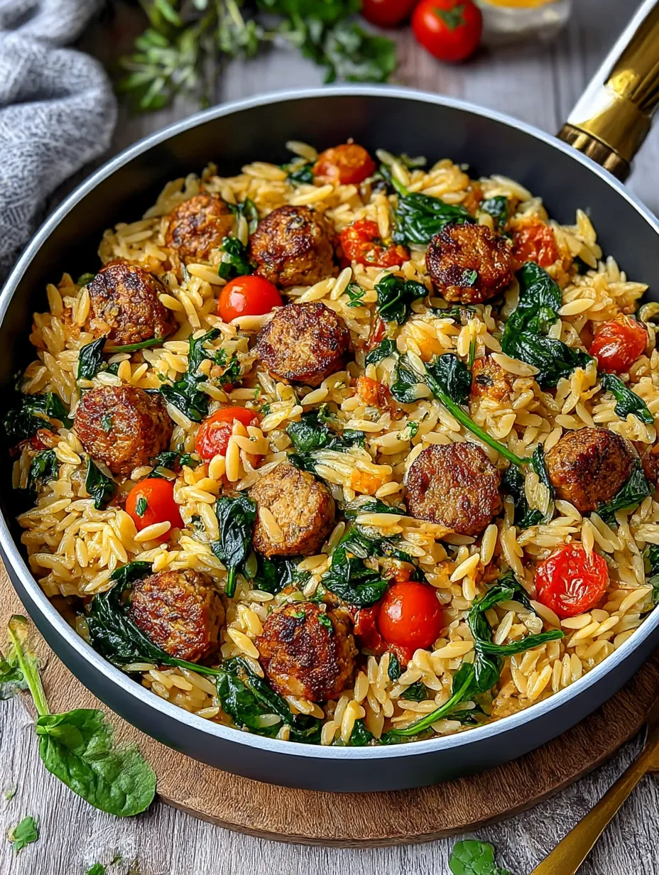 A pan of Italian sausage and rice.