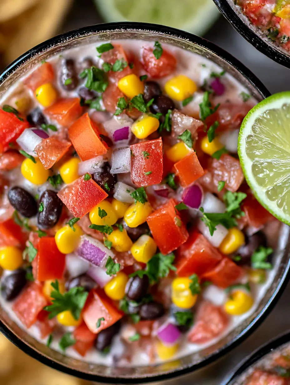 A bowl of cowboy caviar dip with limes on top.