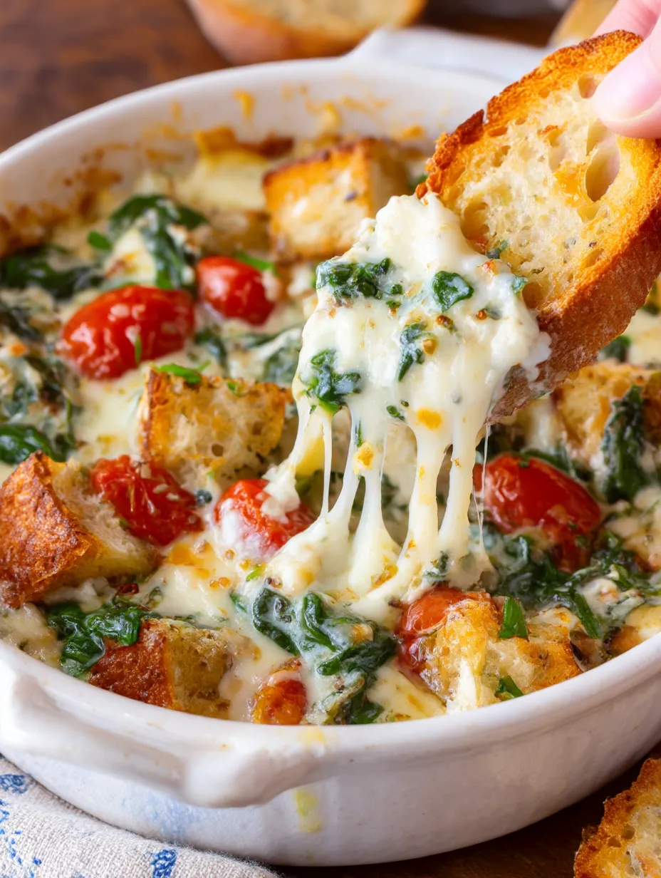 A person is taking a bite of Caprese dip.